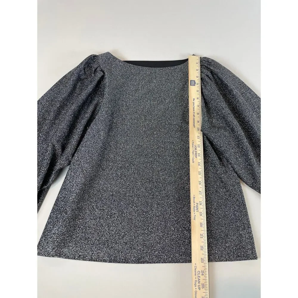 Loft Size M Black Long Sleeve Top with Silver Sparkle Detail